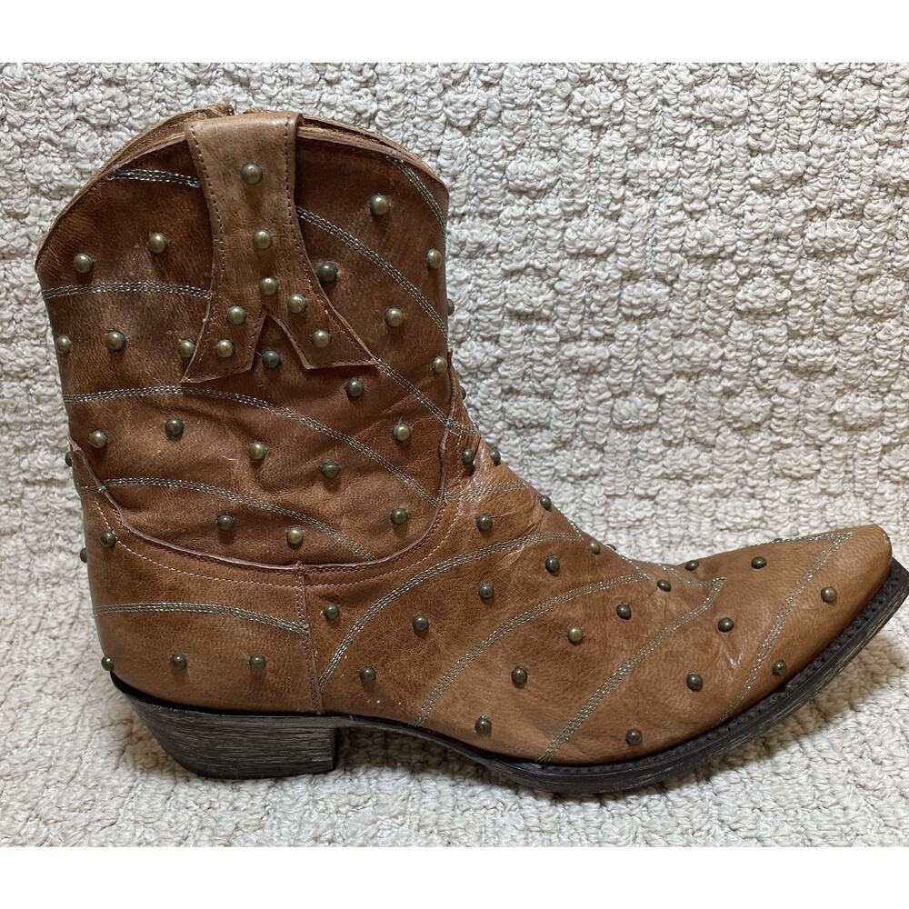 Old Gringo Brown Leather Studded Western Ankle Boots Womens 10B Turquoise Cowboy - Picture 2 of 13